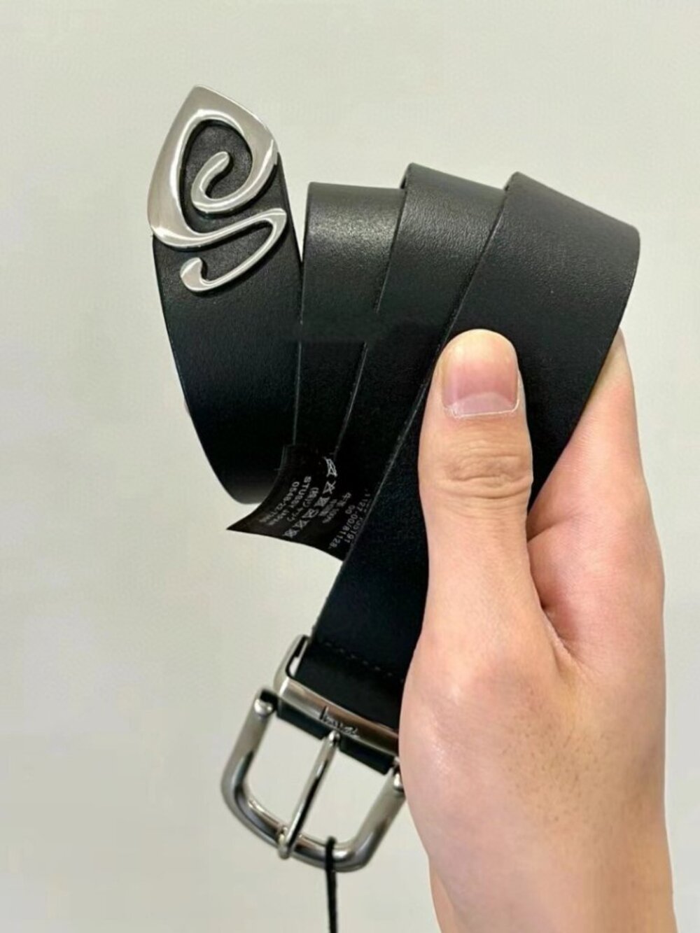 Black Stussy Metal S Tip belt featuring a silver-tone pin buckle Size S/M